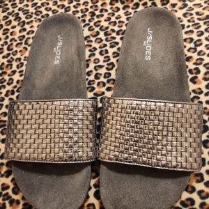 J/SLIDES Women's Metalic Woven Slide Sandals Sz 9